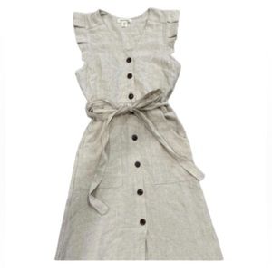 Monteau Linen Blend Neutral Midi Dress Size XS